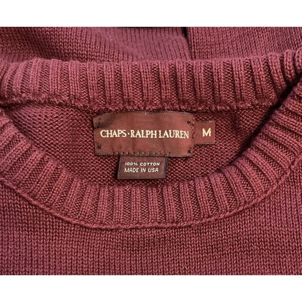Vintage Chaps Ralph Lauren Sweater Mens‎ M Burgundy Striped Cotton Preppy USA